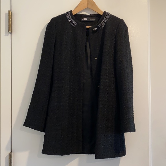 Zara Tweed Front Jacket With Chain Detail - Picture 3 of 12